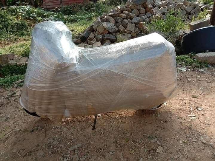 Motorcycle wrapped for safe two-wheeler transport